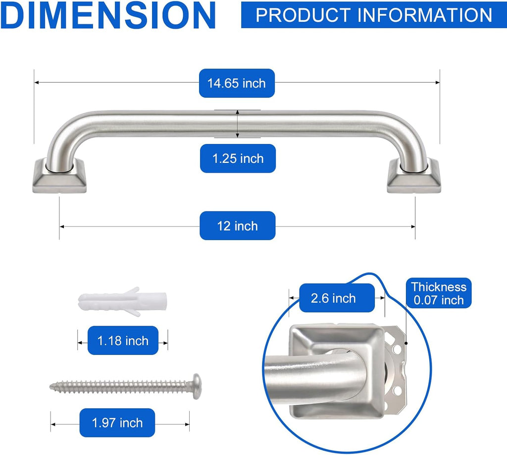 Stainless Steel ADA Grab Bar for Bathroom Shower Tub, 500 lb Load Capacity

