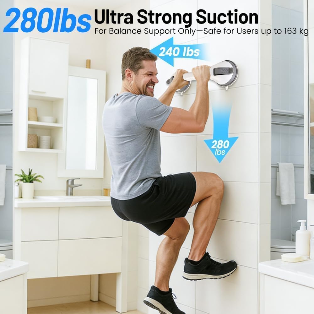 Quiheat Suction Shower Grab Bar for Bathtub, Wall Safety Handle, No Drilling

