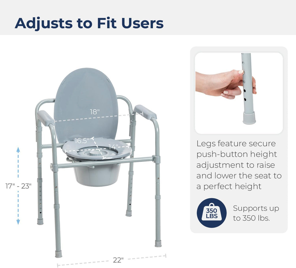 Drive Medical Folding Steel 3-in-1 Bedside Commode Chair, Adjustable Height 350 lb

