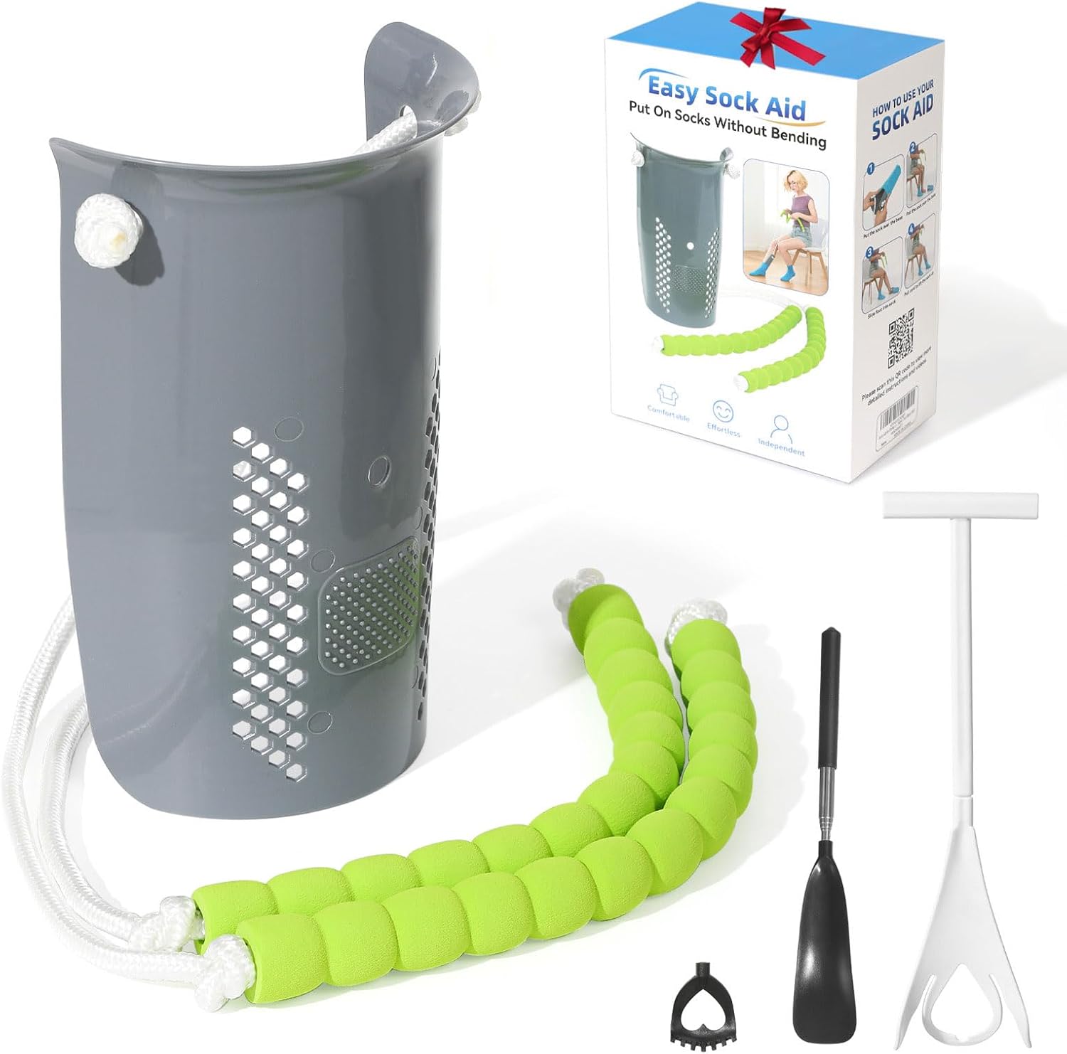 Sock Aid Helper for Seniors, Flexible Anti-Slip Device for Easy On Socks

