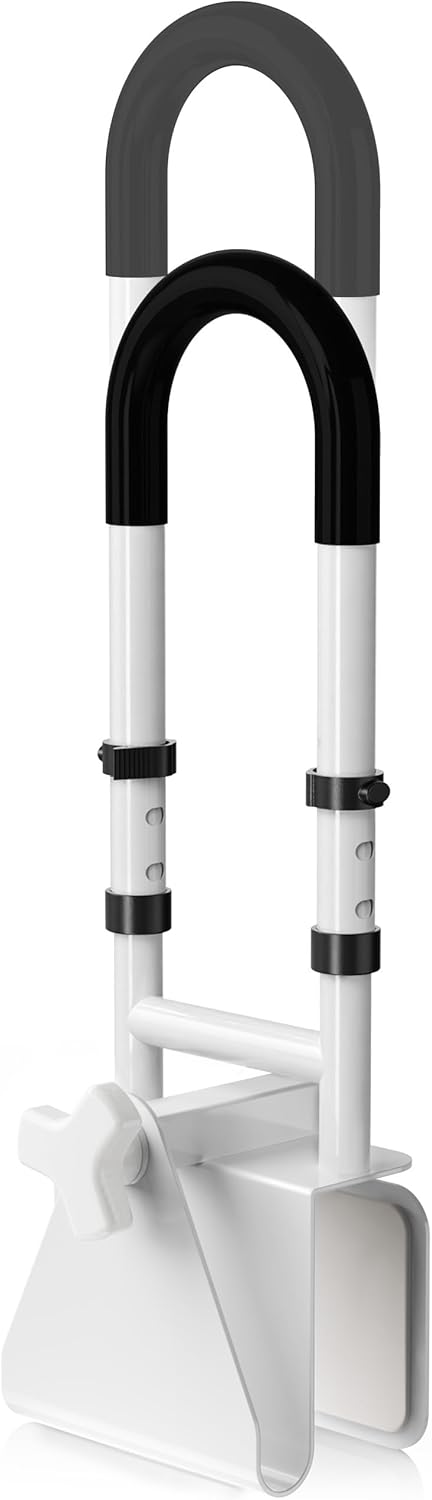Adjustable Height Tub Grab Bar, Clamp-On Safety Rail with Non-Slip Handle, 300 lb

