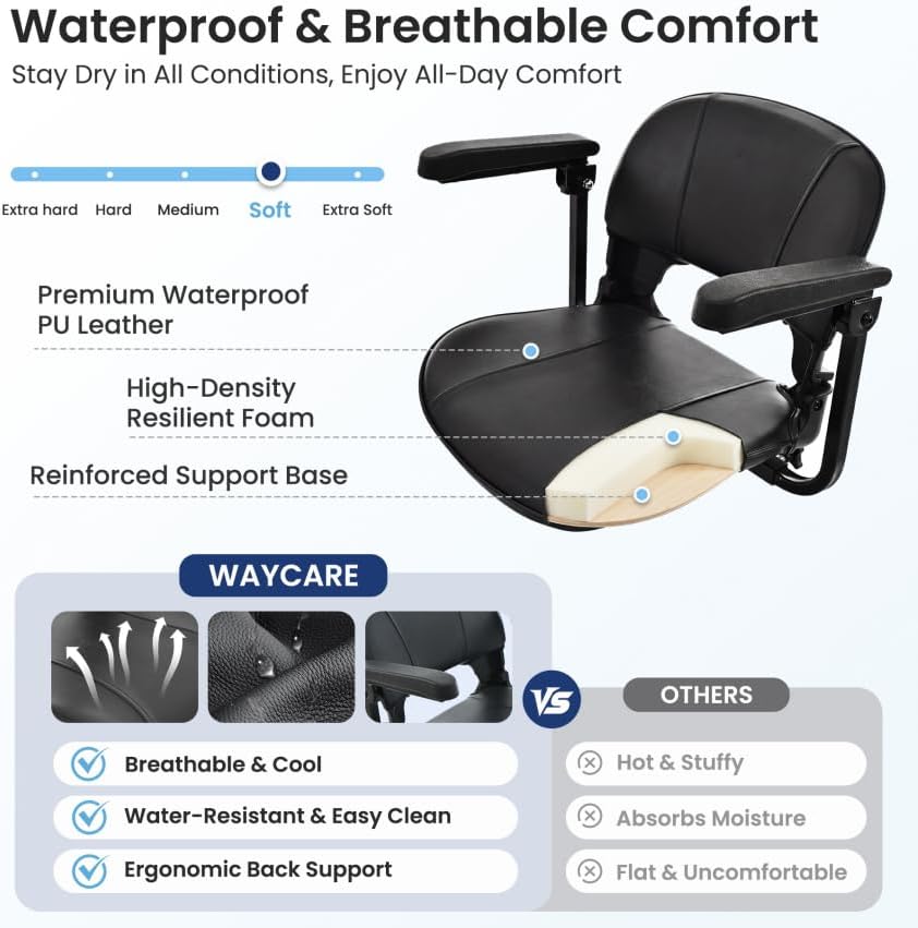 WayCare 15-Mile Long Range Electric Mobility Scooter, 300 lb Capacity, Foldable

