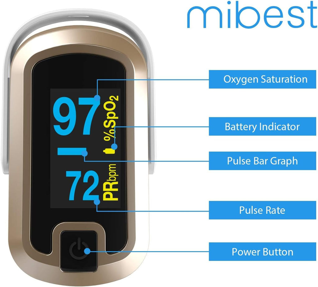 mibest OLED Finger Pulse Oximeter, O2 Meter, Dual Color White & Luxury Gold

