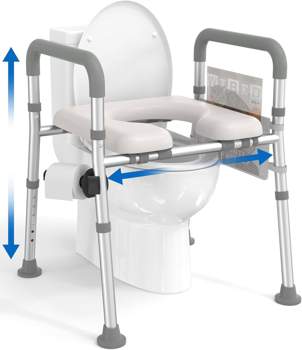 HOMLAND Raised Toilet Seat with Handles, Adjustable Height & Width, Padded Riser


