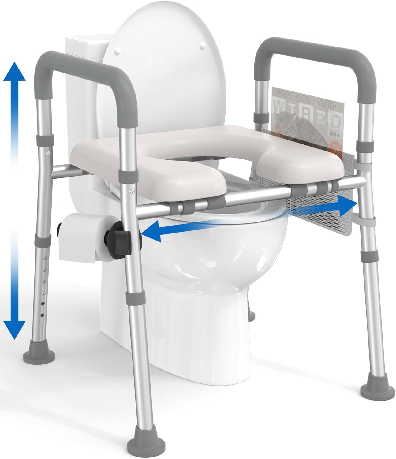 HOMLAND Raised Toilet Seat with Handles, Adjustable Height & Width, Padded Riser

