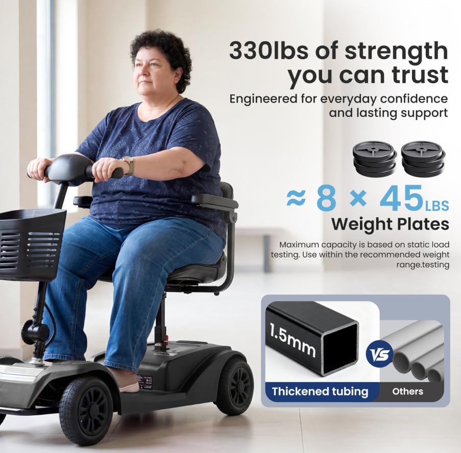 WayCare 15-Mile Long Range Electric Mobility Scooter, 300 lb Capacity, Foldable

