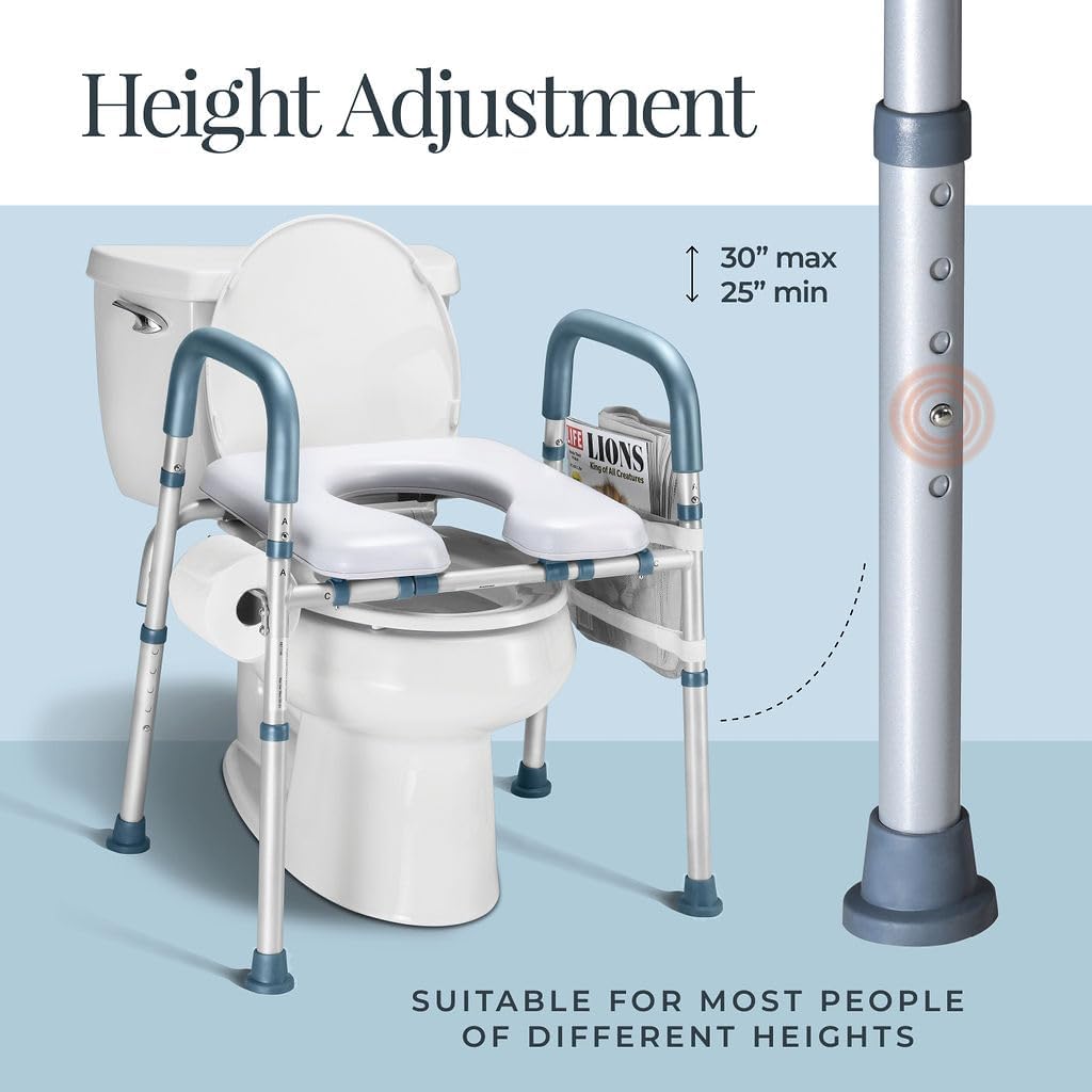 Adjustable Toilet Seat Riser with Handles for Seniors, Elderly, Handicap


