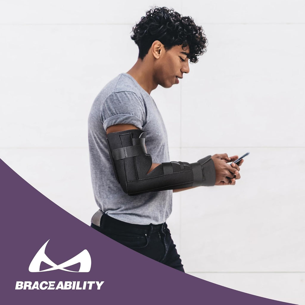 BraceAbility Elbow Immobilizer Brace with Removable Arm Splint for Elbow Injuries

