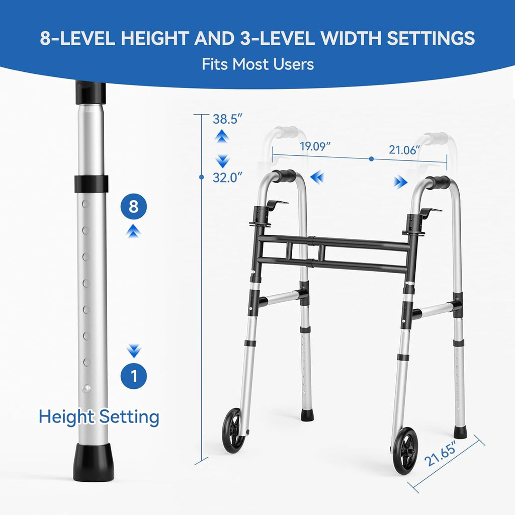 Loyoda Folding Bariatric Walker, Lightweight Aluminum 5 in Front Wheels, Adjustable

