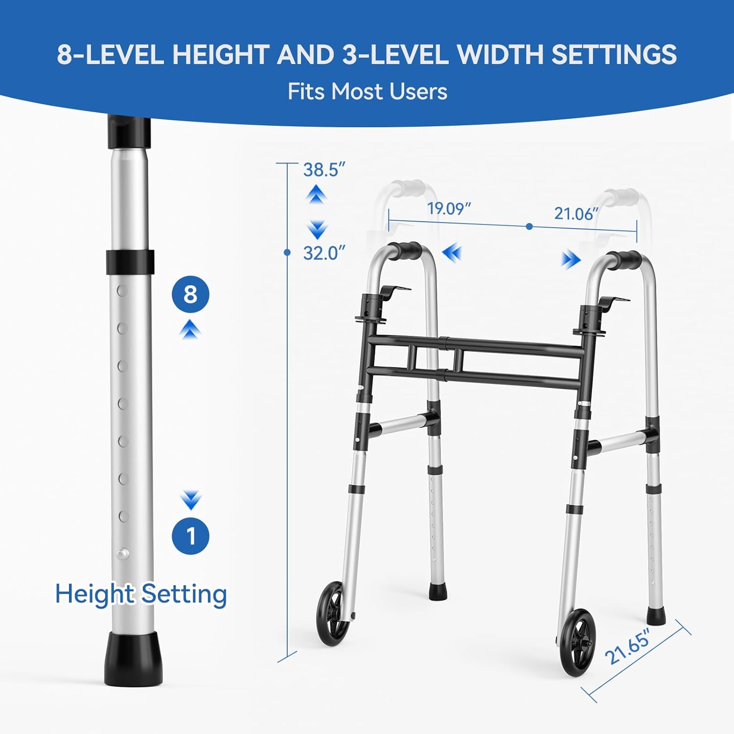 Loyoda Folding Bariatric Walker, Lightweight Aluminum 5 in Front Wheels, Adjustable

