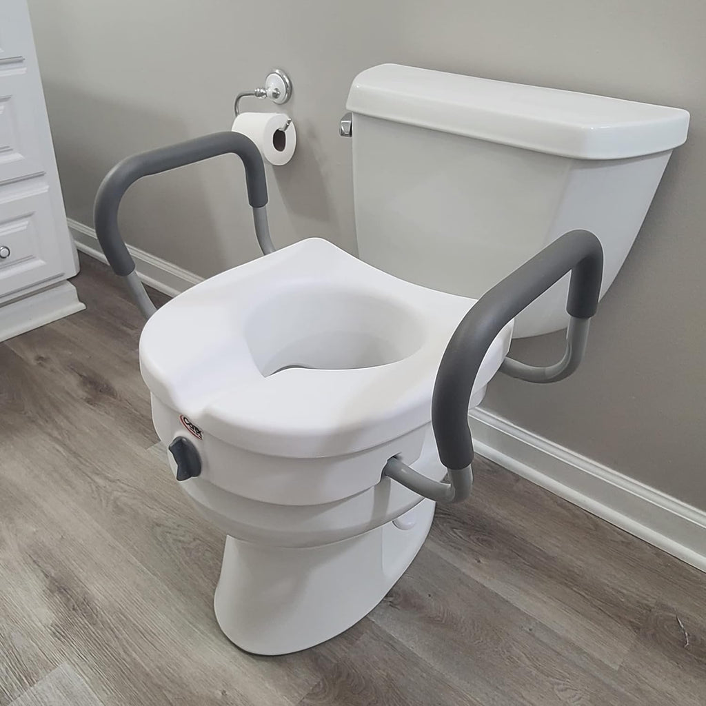 Carex E-Z Lock Raised Toilet Seat with Armrests, Comfort, 300 lb Capacity

