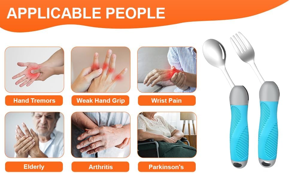 Weighted Swivel Adaptive Utensils Spoon and Fork Set for Hand Tremors Parkinson’s

