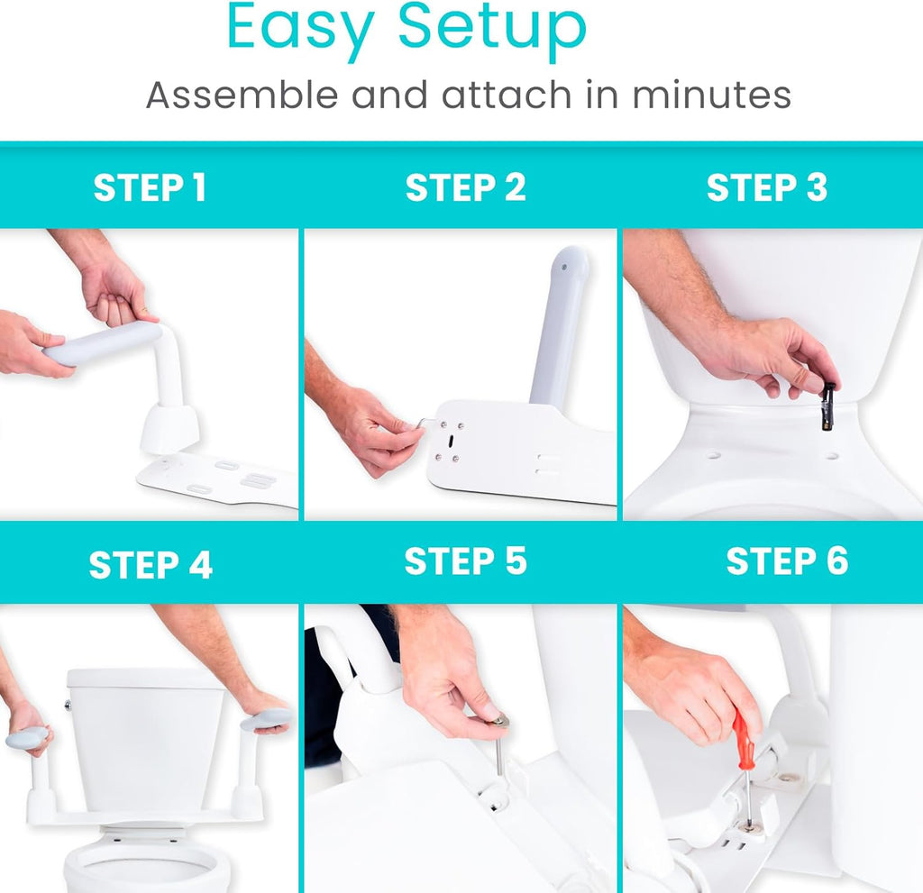 Vive Toilet Safety Rail with Flip-Up Handles, 450 lb Capacity Grab Bar Riser

