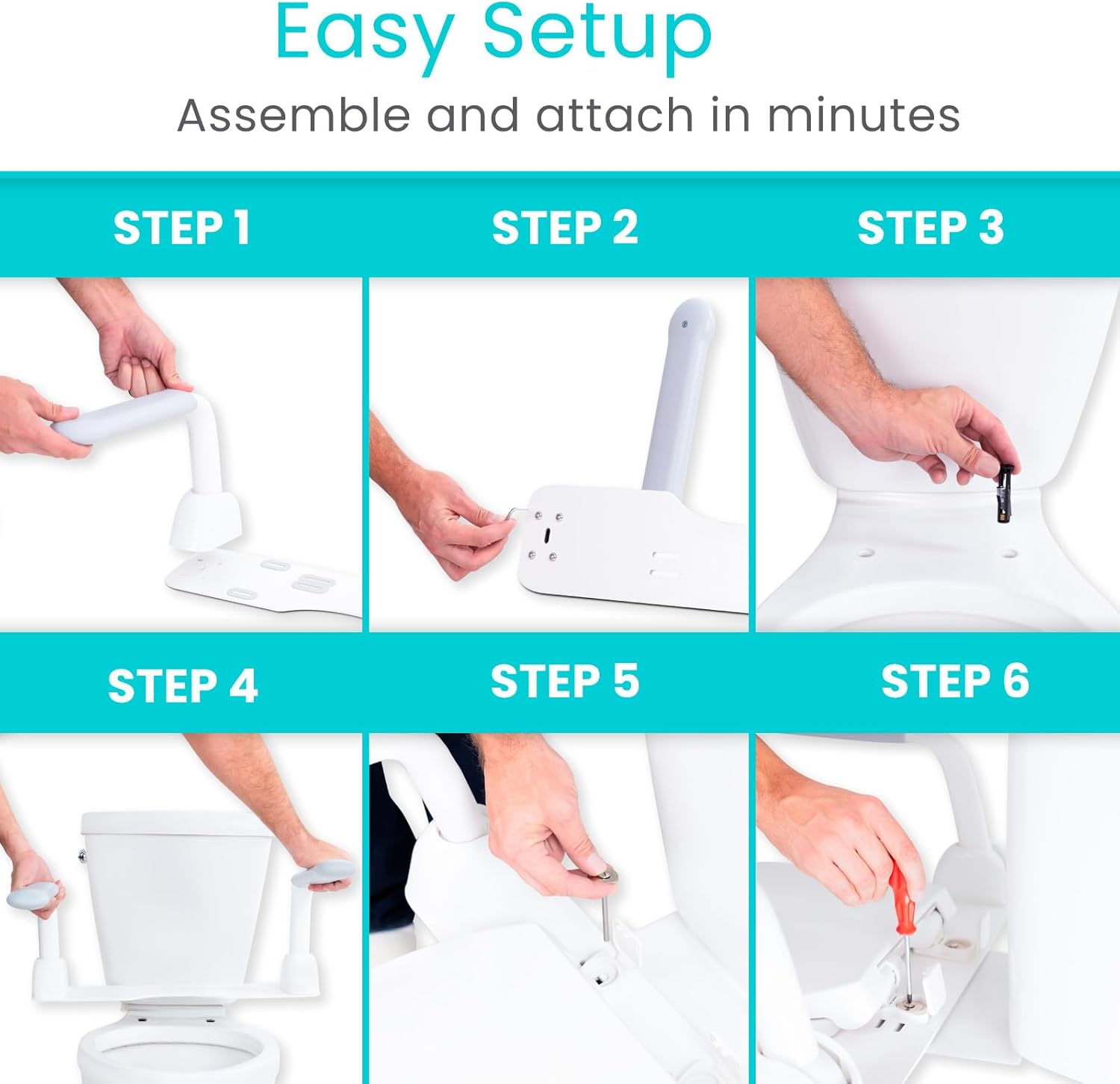 Vive Toilet Safety Rail with Flip-Up Handles, 450 lb Capacity Grab Bar Riser

