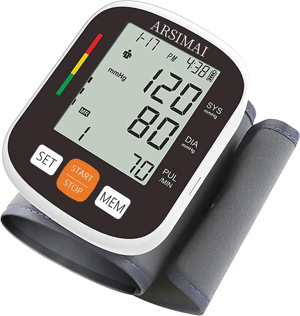 Automatic Wrist Blood Pressure Monitor with Adjustable Cuff, Large LCD, 198 Memory


