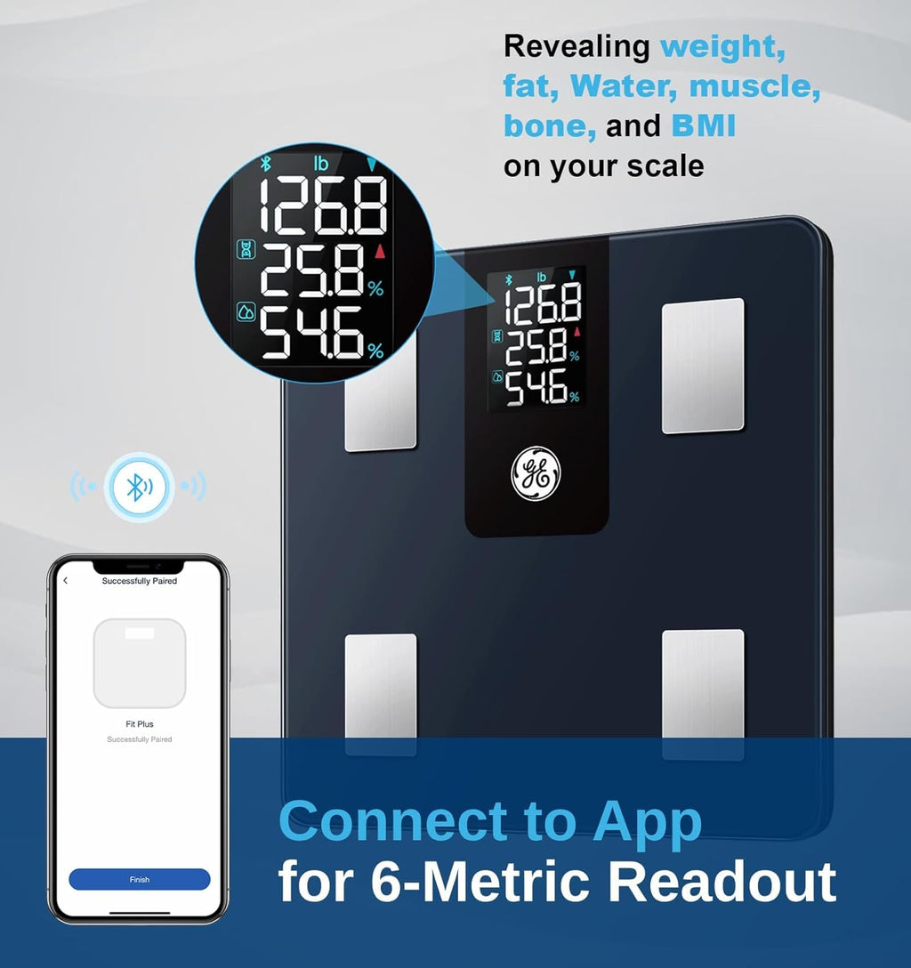 GE Smart Body Fat Scale with Bluetooth App, 14 Metrics, LCD, 400 lb Capacity

