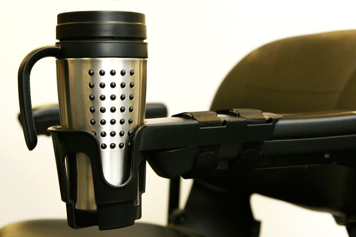 Nearly Universal Wheelchair Cup Holder for Electric Wheelchairs and Mobility Scooters

