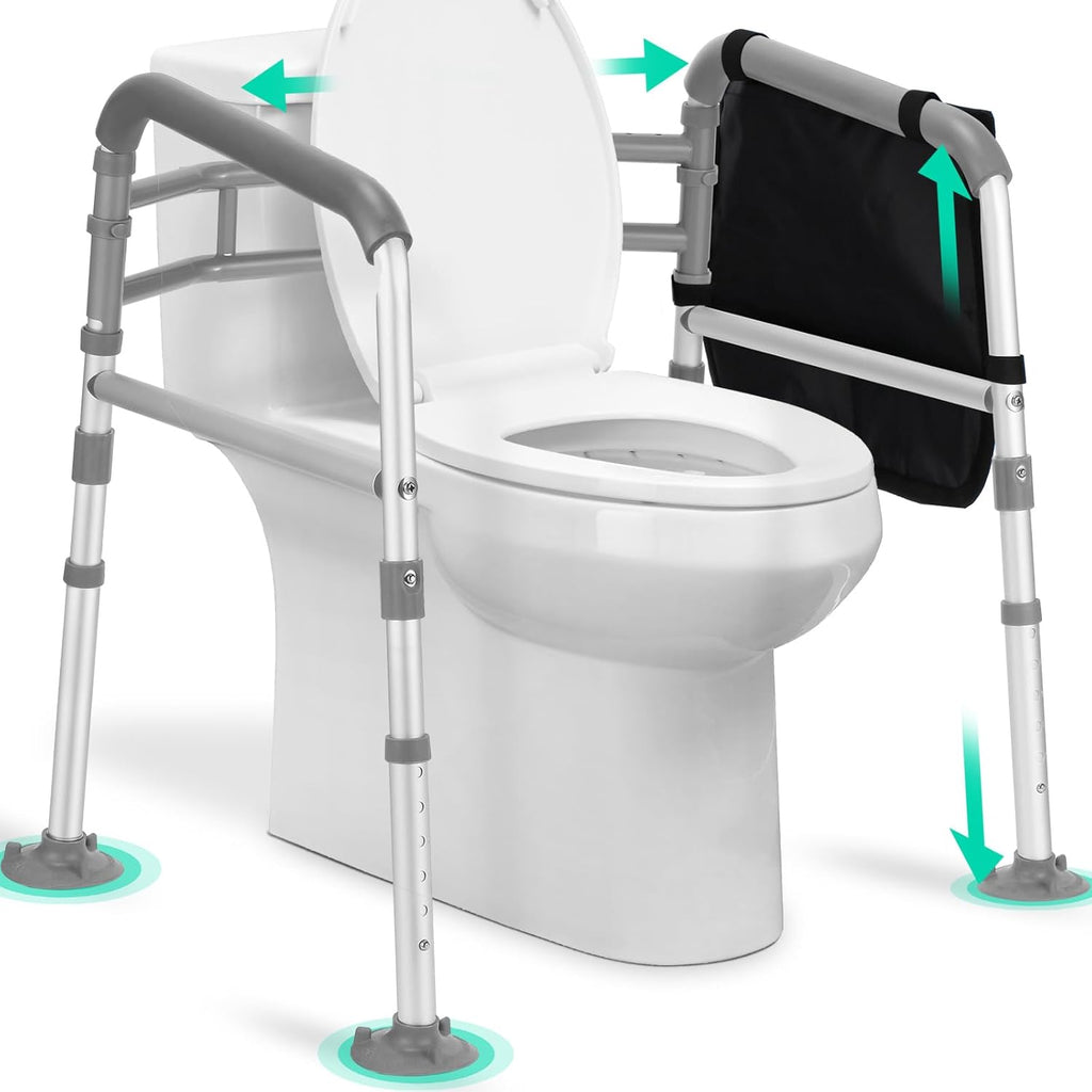 TABEKE Toilet Safety Rails for Seniors Adjustable Height Width Foldable Handles

