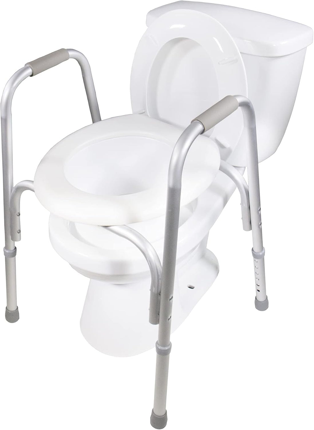 PCP Raised Toilet Seat with Safety Frame, Pre-Assembled Tool-Free, Adjustable Height

