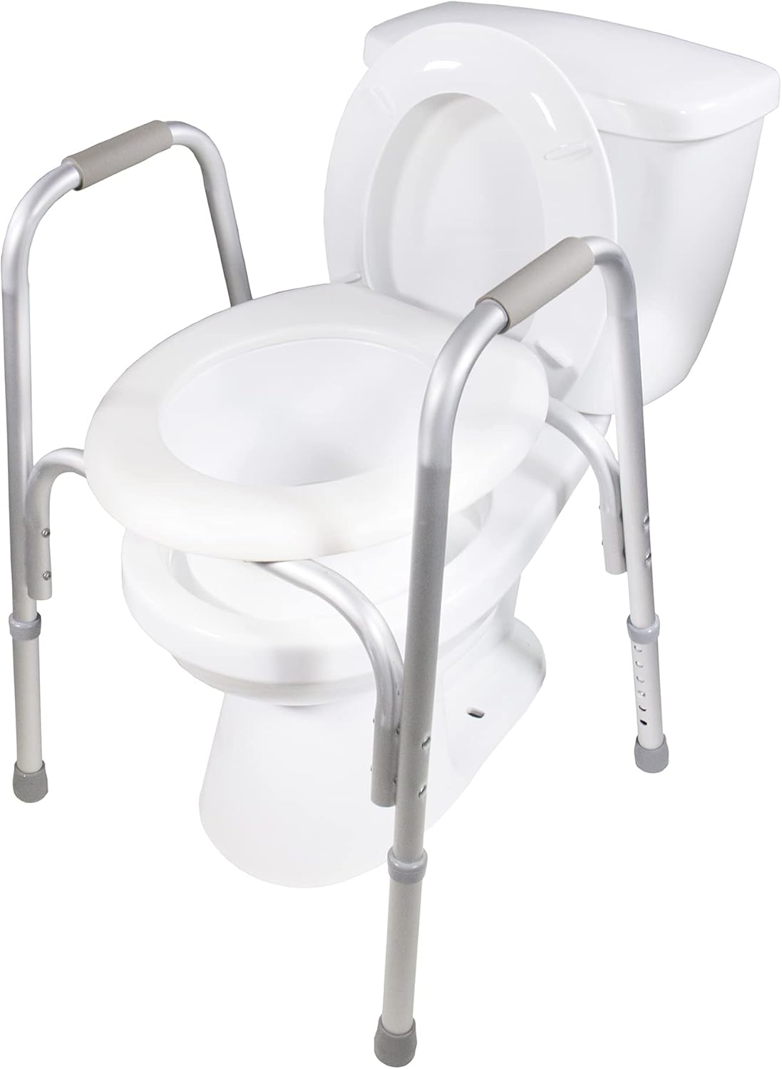 PCP Raised Toilet Seat with Safety Frame, Pre-Assembled Tool-Free, Adjustable Height

