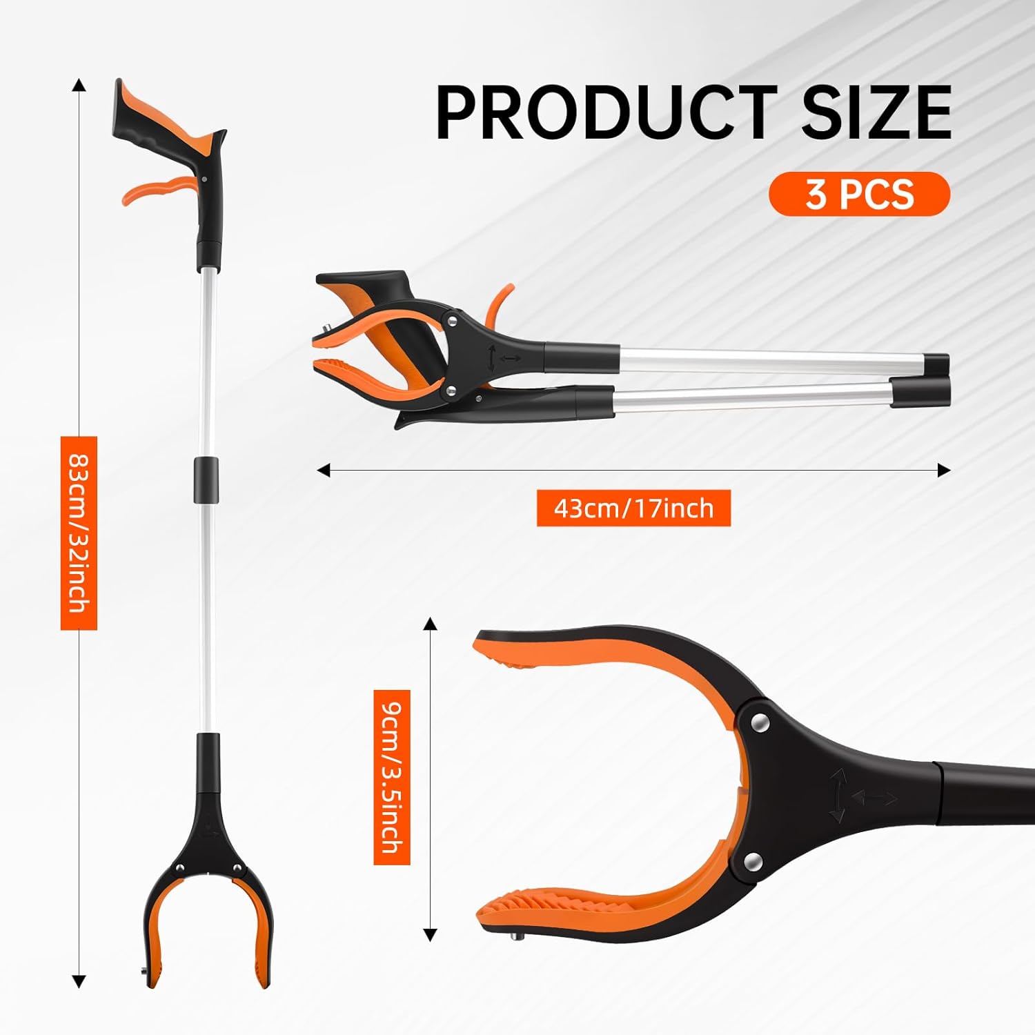 Grabber Reacher Tool with 360° Rotating Jaw and Magnetic Tip, Foldable Pickup Tool

