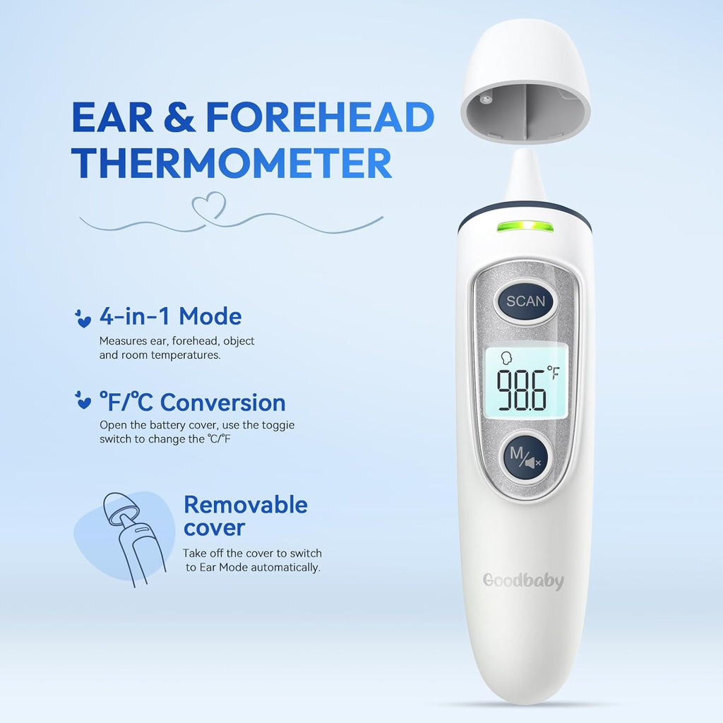 Digital Infrared Ear and Forehead Thermometer with Fever Alarm, 1-Second Readings


