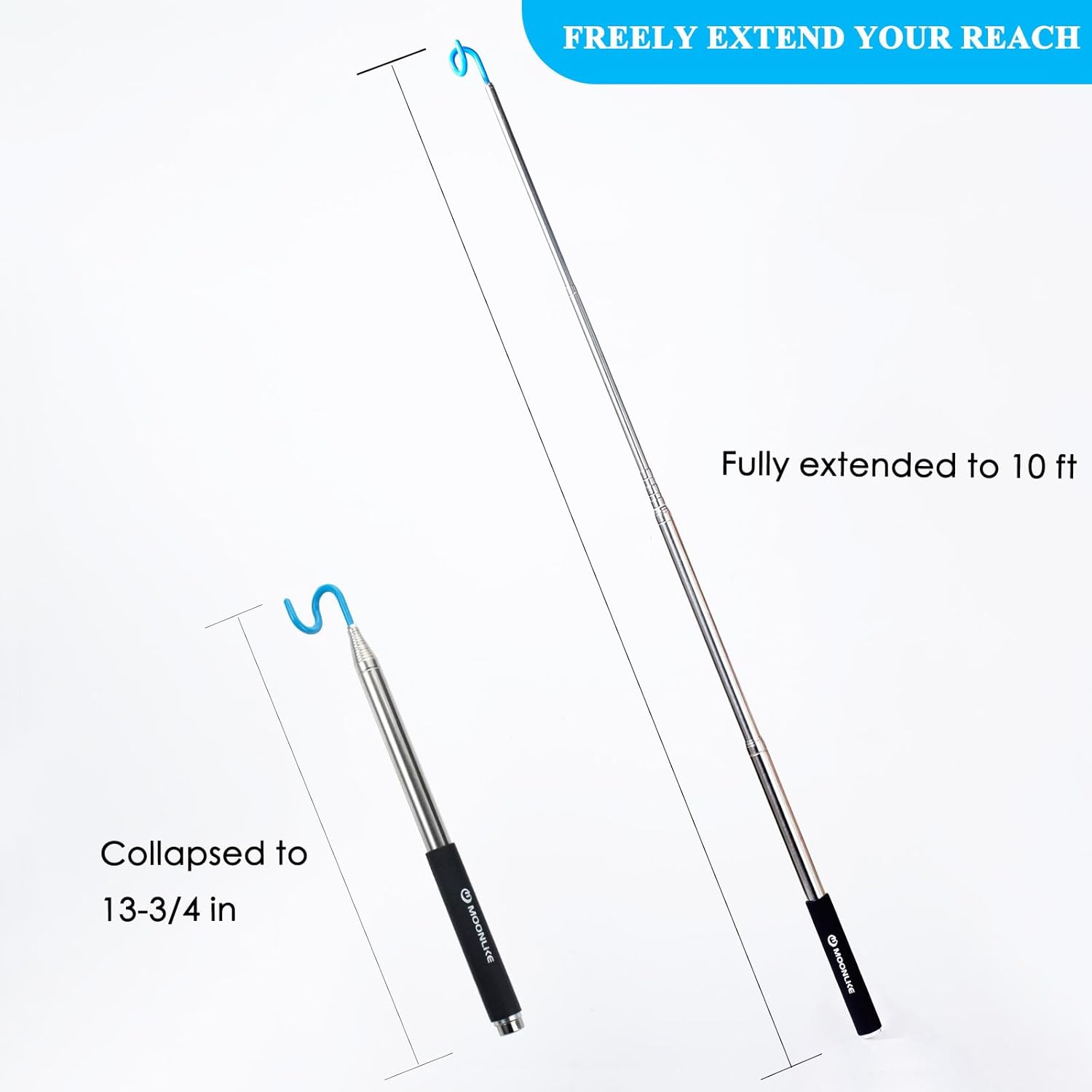 Telescoping Magnetic Pickup Tool with Hook, 10 ft Grabber Pole Reacher

