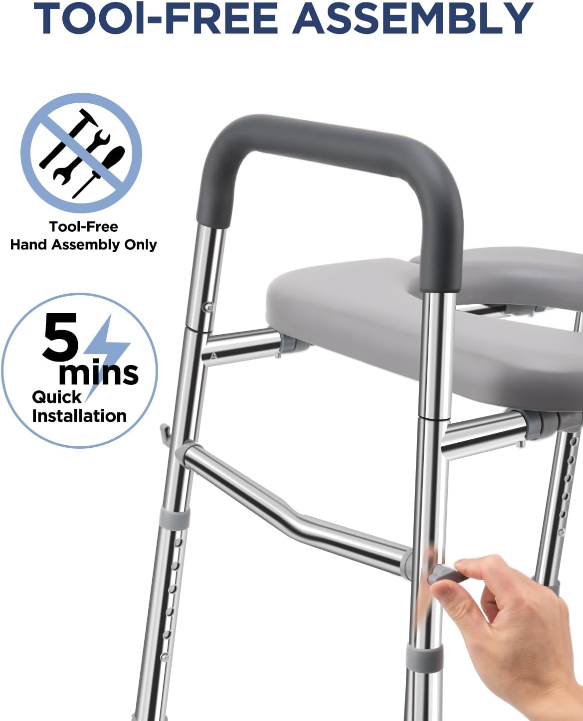 Toilet Seat Riser with Handles, Stainless Steel Raised Toilet Seat, Adjustable Height

