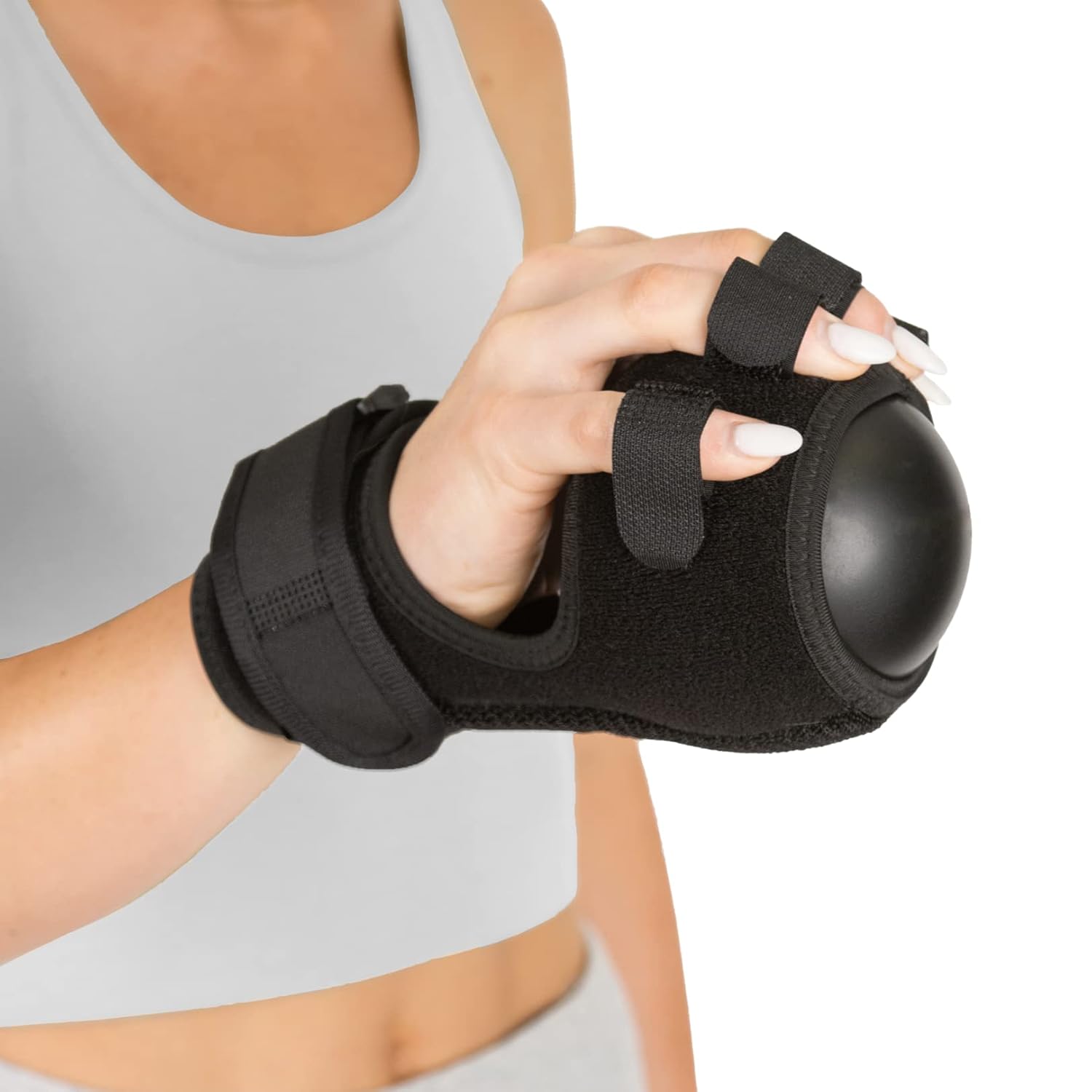 BraceAbility Anti Spasticity Hand Splint, Resting Orthosis with Therapy Ball

