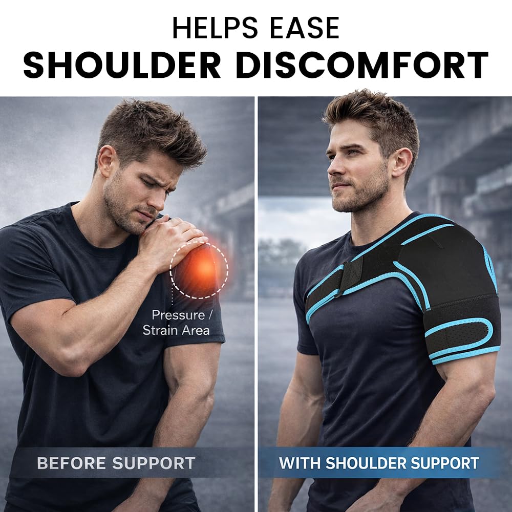 Shoulder Brace with Reusable Gel Ice Pack, Rotator Cuff Support Wrap for Cold & Hot

