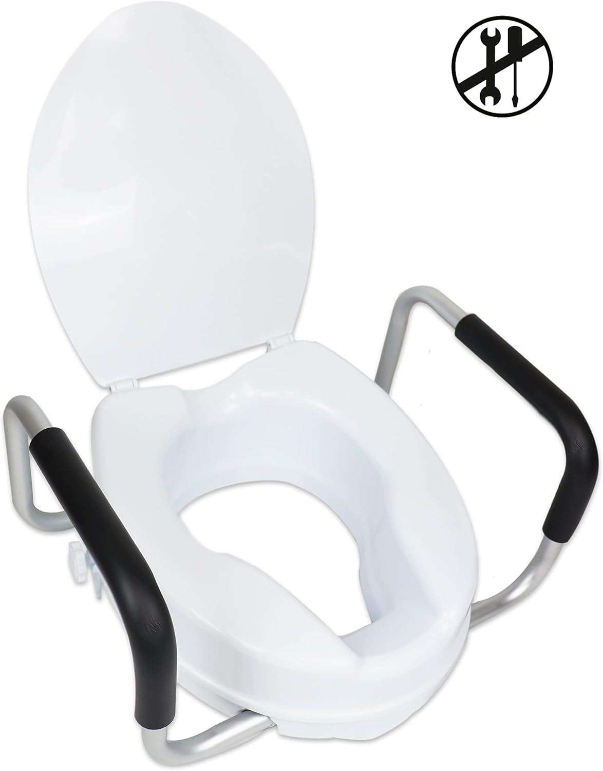 PEPE Mobility Raised Toilet Seat with Handles and Lid, for Seniors, Commode Aid

