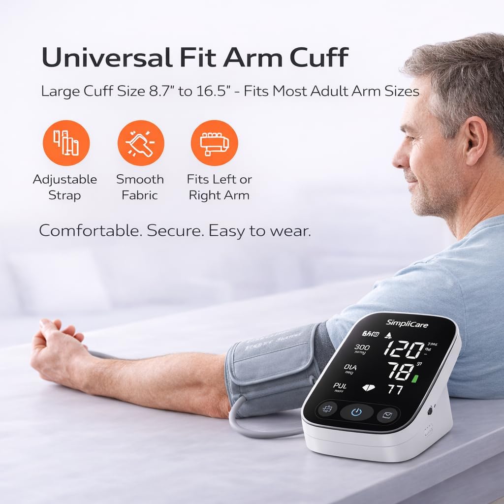 Upper Arm Blood Pressure Monitor with XL Cuff, LED Display, 2-User Memory


