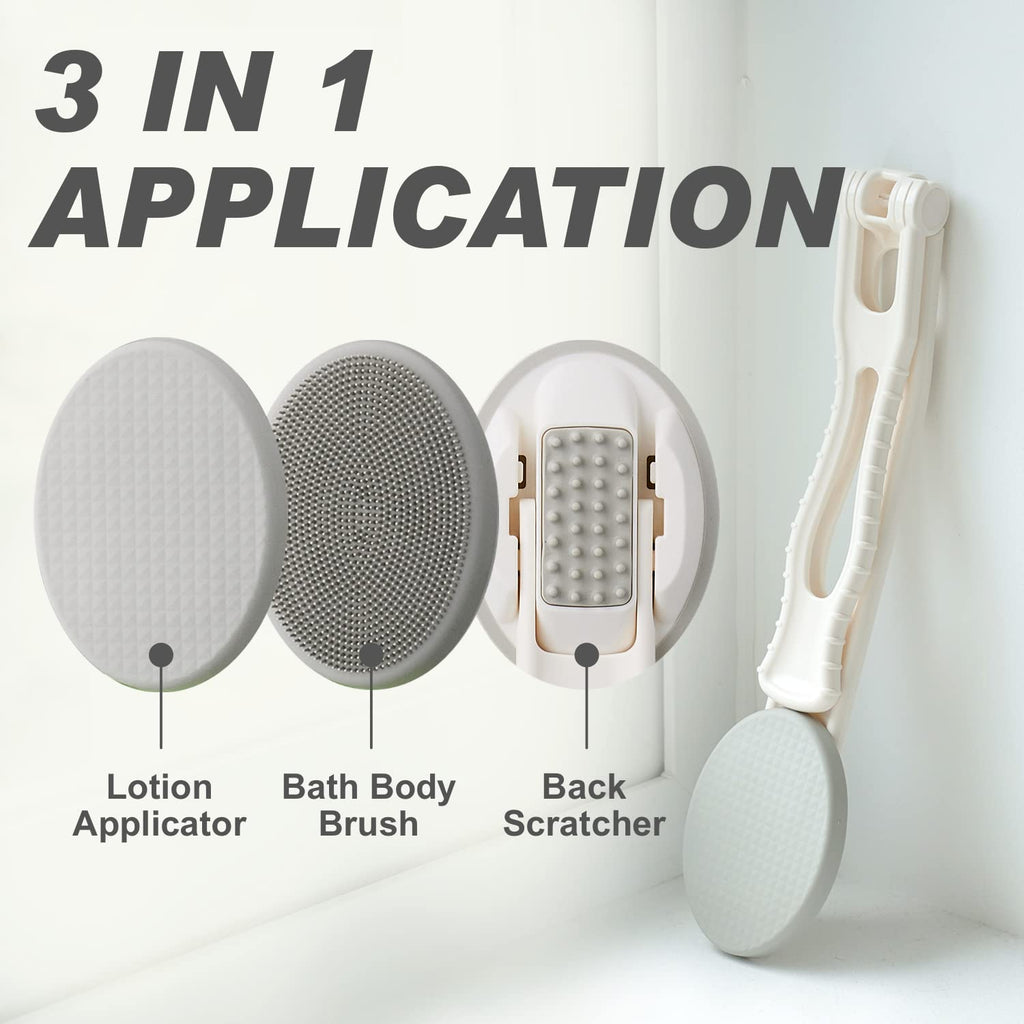 DOWMI Back Lotion Applicator 3-in-1 Foldable Massage & Bath Brush Tool


