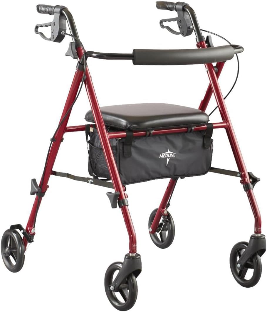 Medline Superlight Folding Aluminum Rollator Walker with Seat and 6 in Wheels

