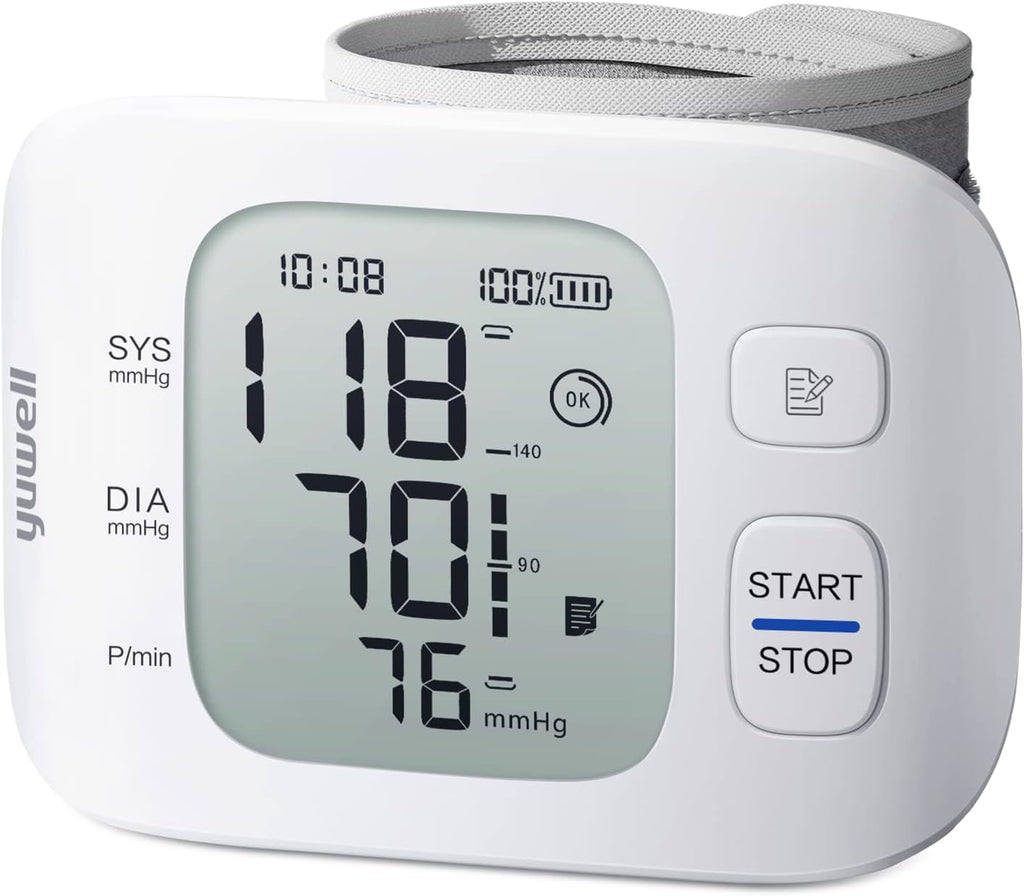 Yuwell Wrist Blood Pressure Monitor with Large Display, Rechargeable BP Machine

