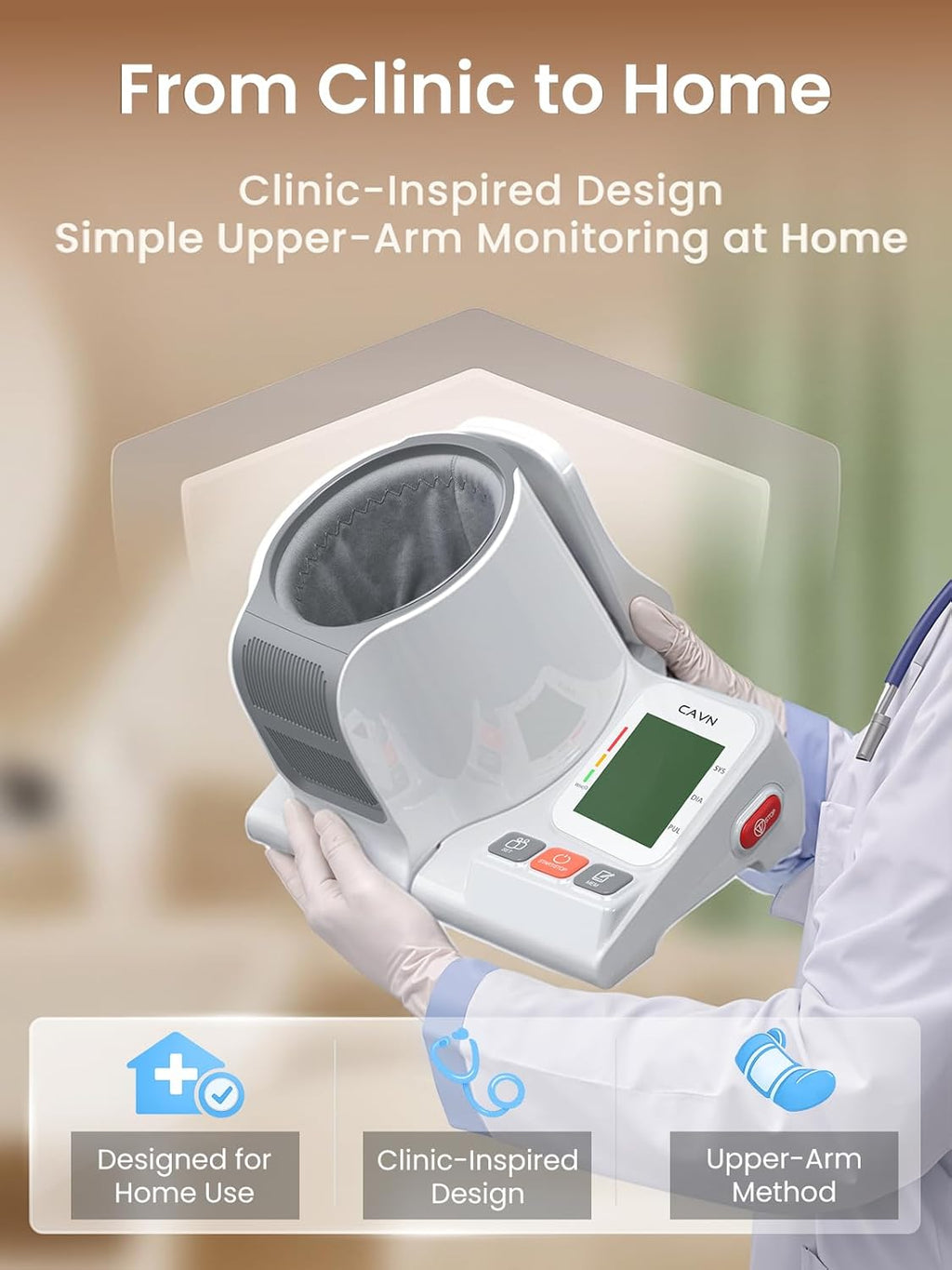 CAVN One-Touch Upper Arm Blood Pressure Monitor, No-Wrap Auto-Fit, Type-C

