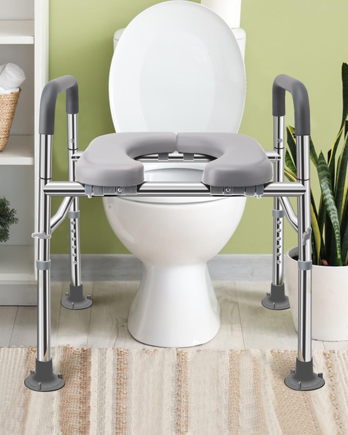 Toilet Seat Riser with Handles, Stainless Steel Raised Toilet Seat, Adjustable Height

