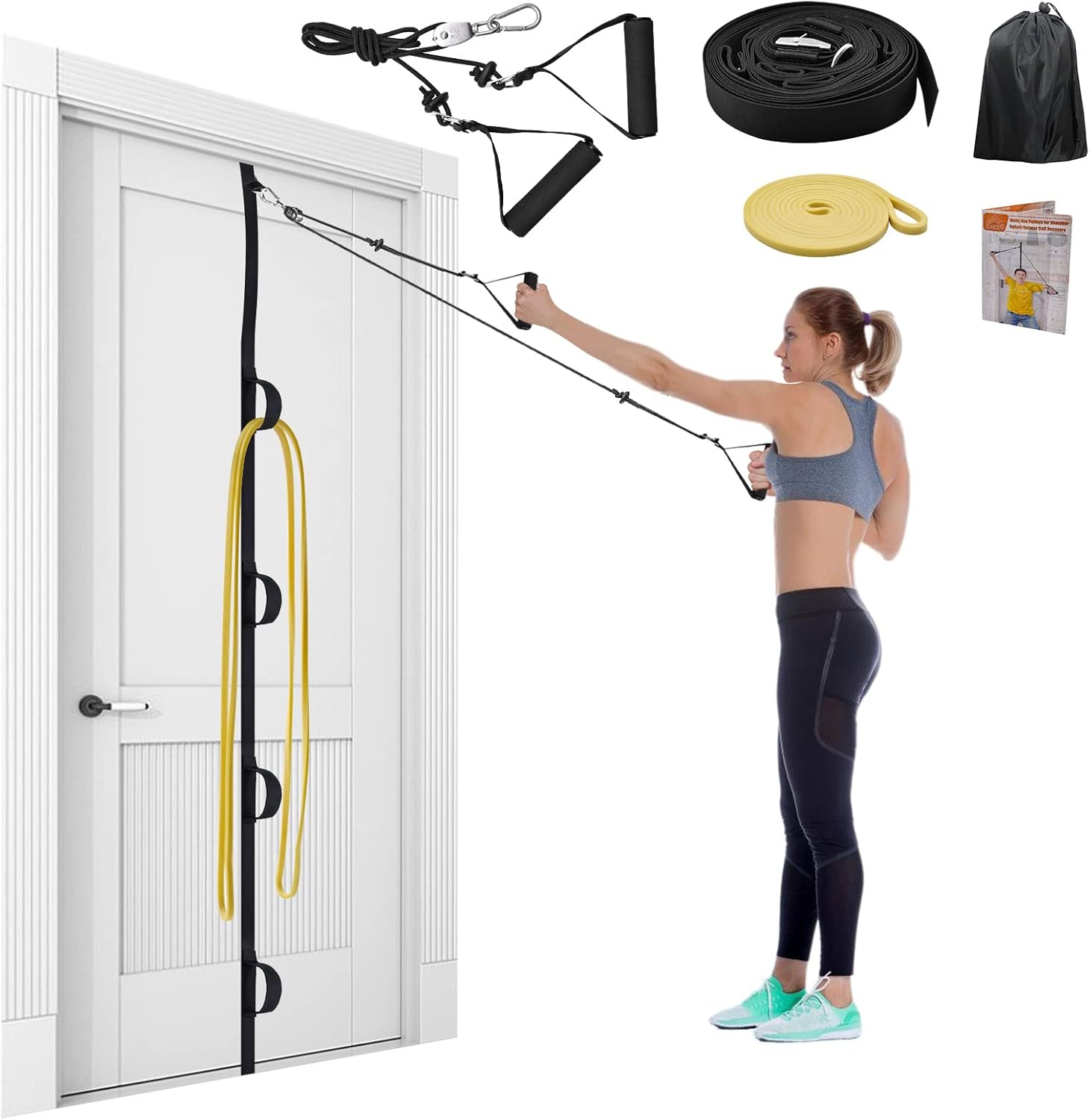 ATENTO Over-the-Door Shoulder Pulley Rehab System with Foam Handles and Latex Bands

