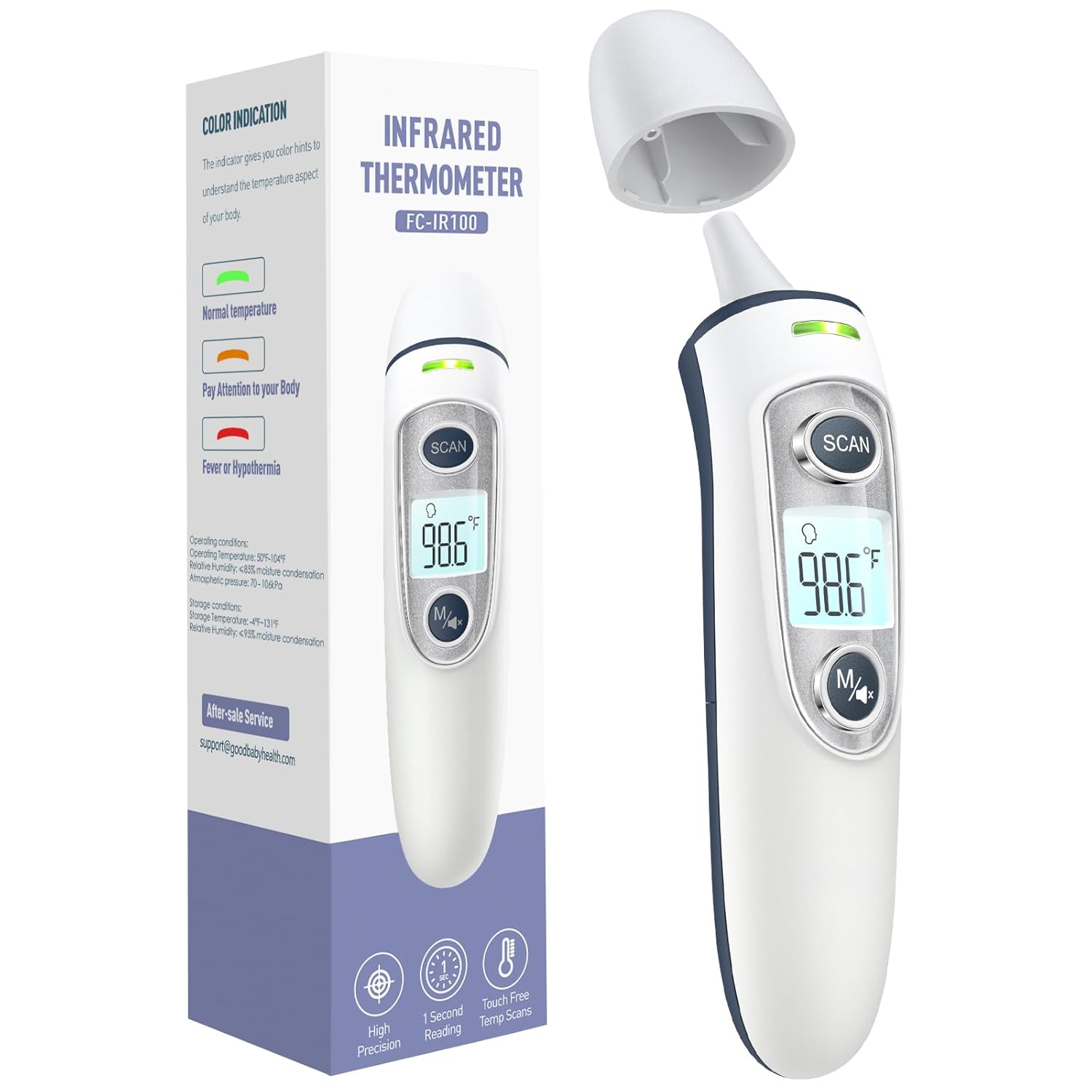 Digital Infrared Ear and Forehead Thermometer with Fever Alarm, 1-Second Readings

