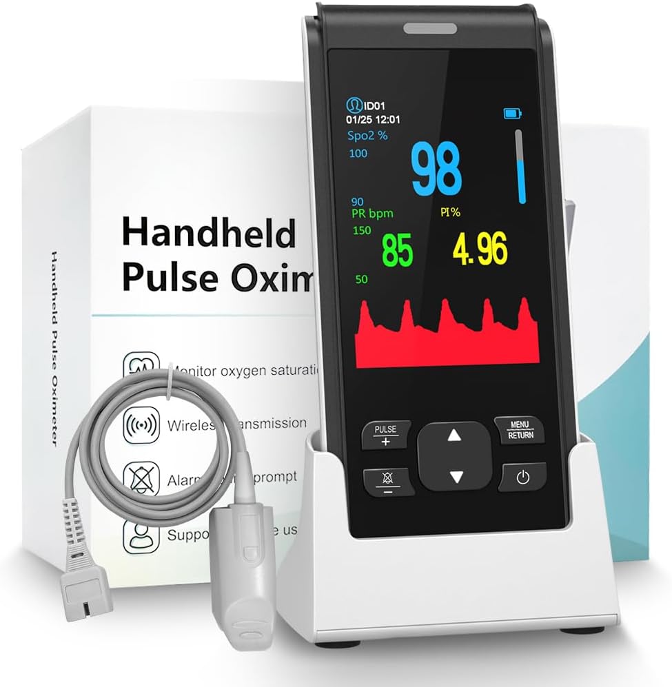Rechargeable Handheld Finger Pulse Oximeter, SpO2 Oxygen Saturation Monitor

