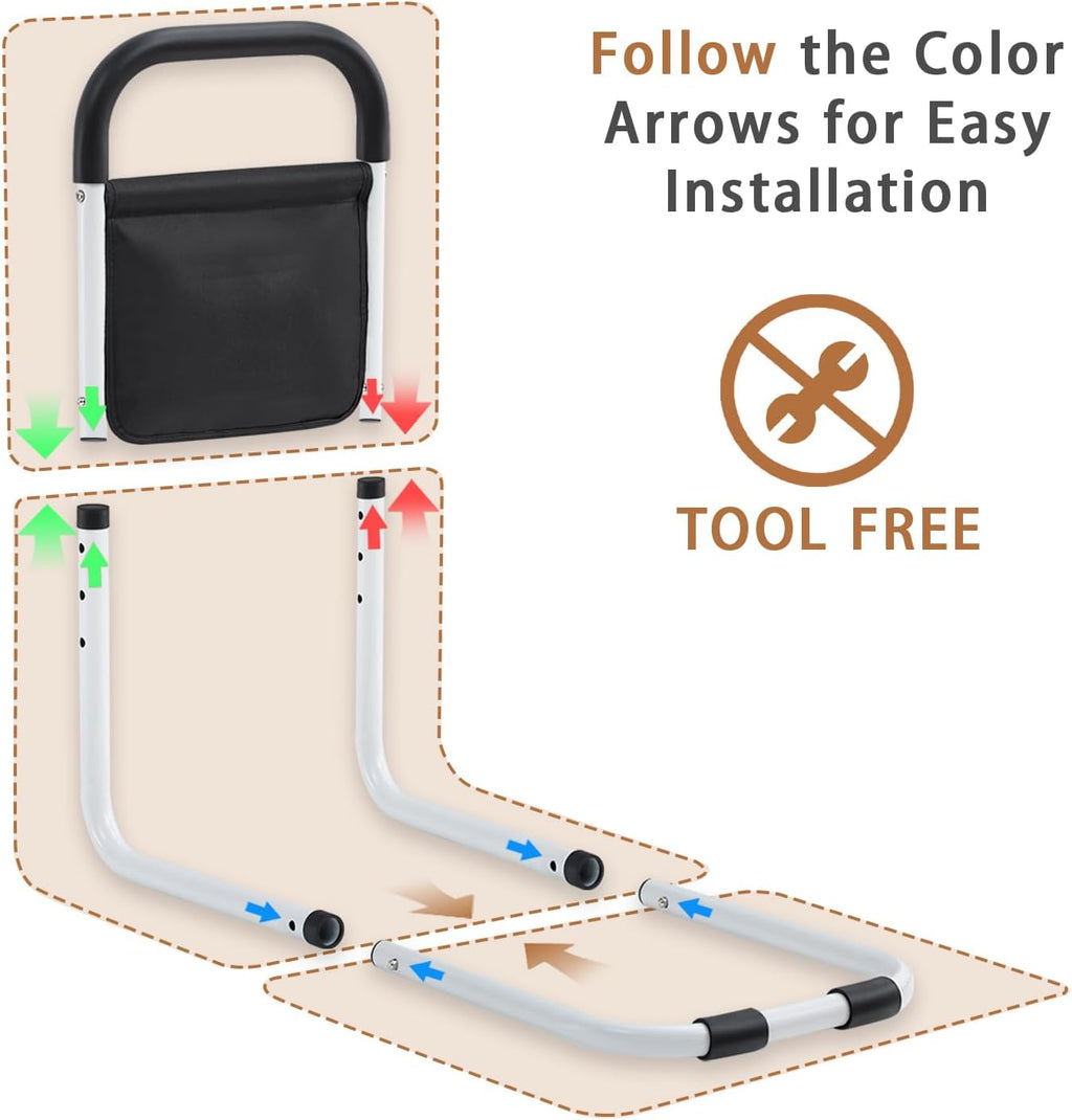 Bed Rails for Seniors Adjustable Steel Bed Assist Rail, Padded Grip, Fits King/Queen

