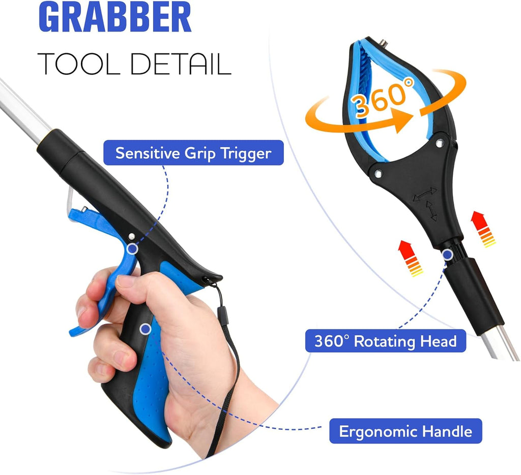 Foldable Grabber Reacher Tool, 32 in Reach, 4 in Jaw, 360° Rotating Head

