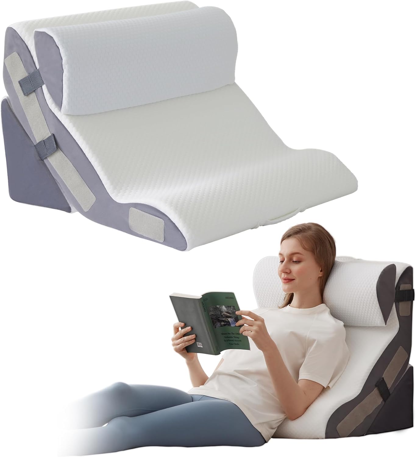 Ahpmeoa Foam Wedge Pillow Set for Bed Sitting Up, GERD, Back Pain Relief

