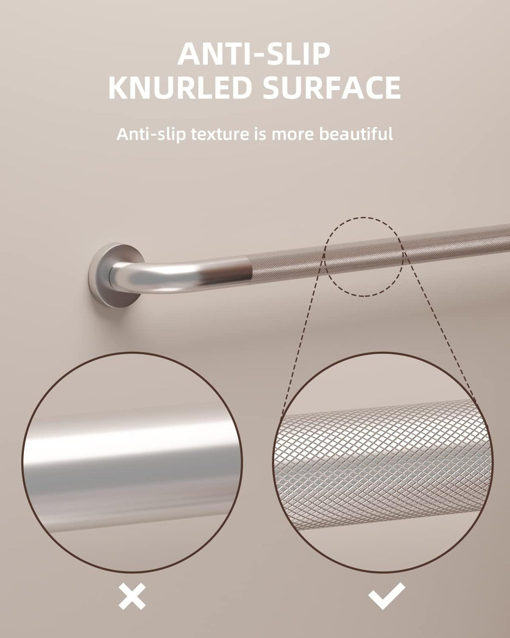 Munzong Anti-Slip Stainless Steel Shower Grab Bar, Knurled Bathroom Safety Handle

