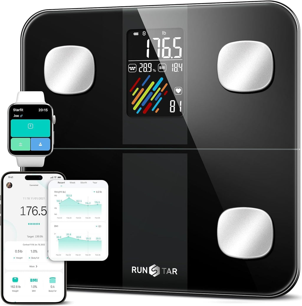 RunStar Smart Scale Digital Bathroom Scale for Body Fat, BMI & Heart Rate

