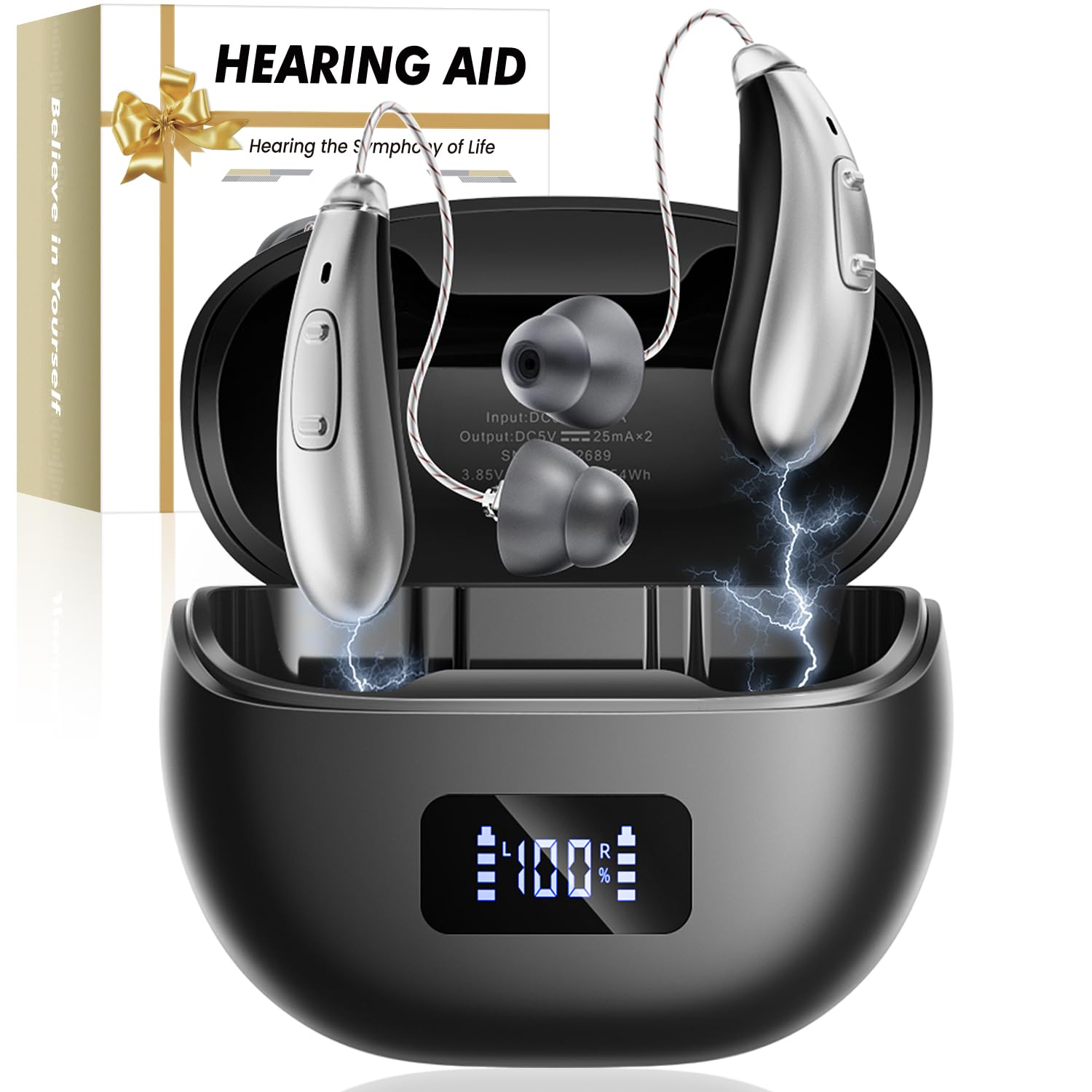 OTC Rechargeable Hearing Aids for Seniors with Noise Cancelling and LED Display

