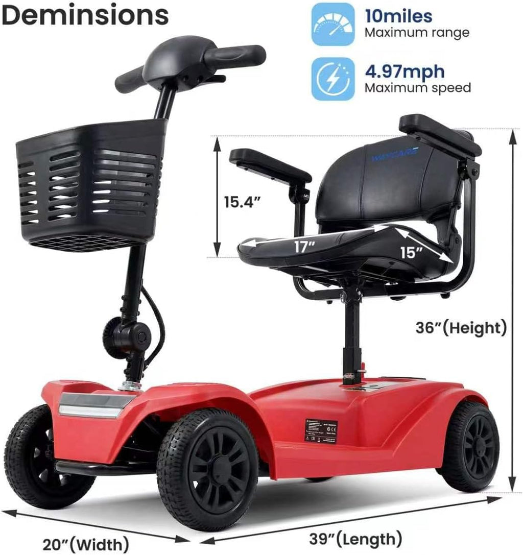 WayCare 15-Mile Long Range Electric Mobility Scooter, 300 lb Capacity, Foldable

