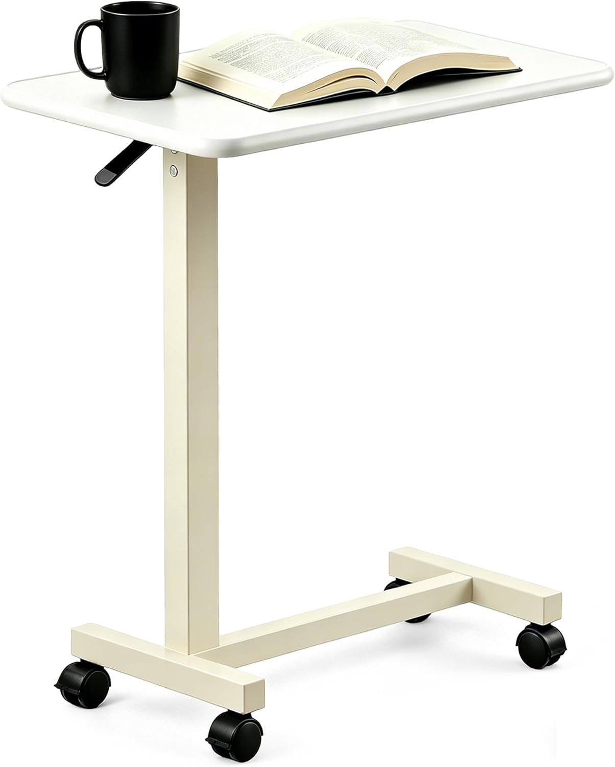 Adjustable Overbed Table with Wheels, Pneumatic Height Lift Rolling Side Table

