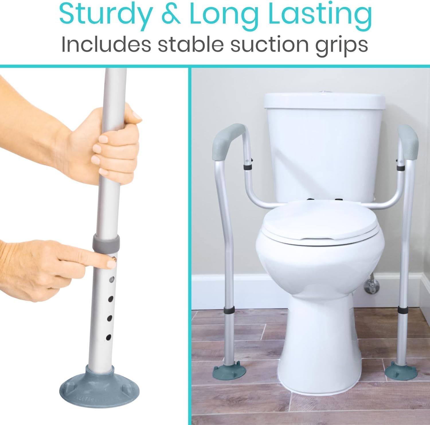 Vive Toilet Safety Rails for Seniors, Adjustable Grab Bars for Toilet

