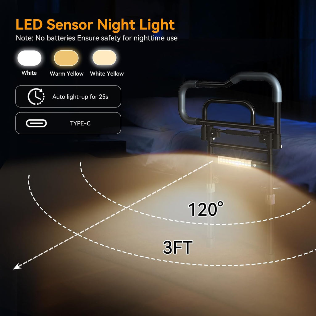 Bed Rails for Seniors, Foldable Bed Assist Rails with LED Night Light


